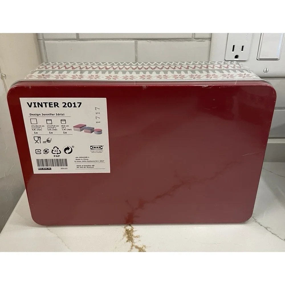 IKEA Tin Container Set Of 3 Christmas Vinter Nordic Fair Isle Metal New Sealed